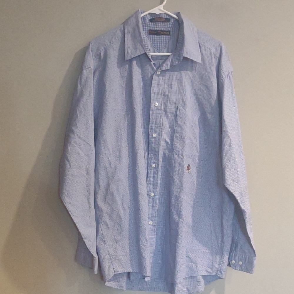 Tommy Hilfiger Mens Large Blue/Maroon Long Sleeve Button Down Shirt